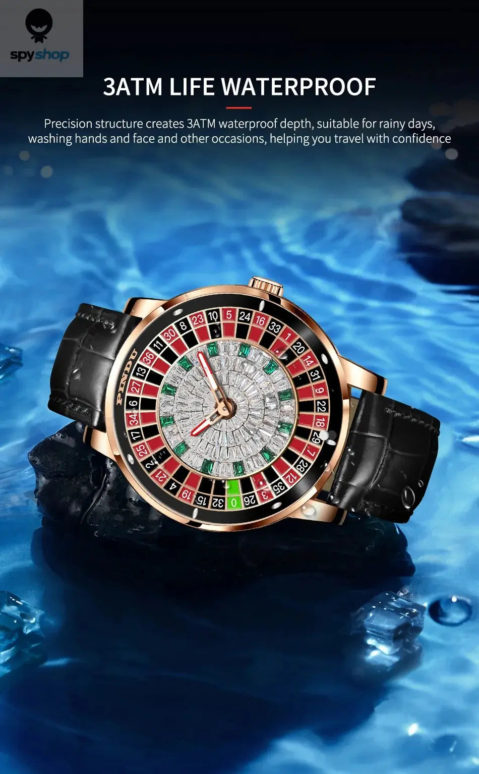 PINDU Design Mechanical Watch NH35 Movement Arabic numerals Rotating Dial Roulette Automatic Watch Diamond Luminous Hands P6616 Spy-shop.com
