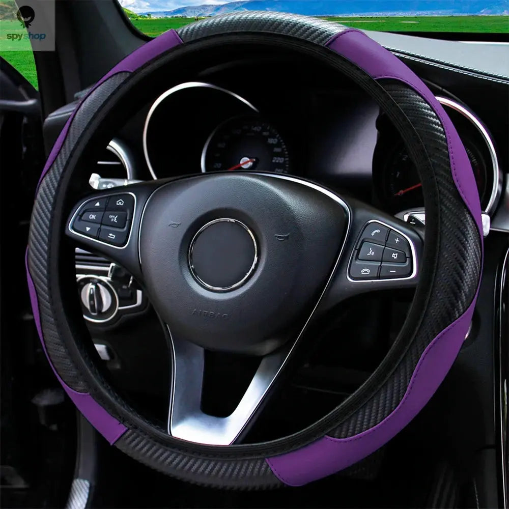 PU Carbon Fiber Leather Car Steering Wheel Cover without Inner Ring Suitable for 14.5-15 Inches of Automotive Supplies Spy-shop.com
