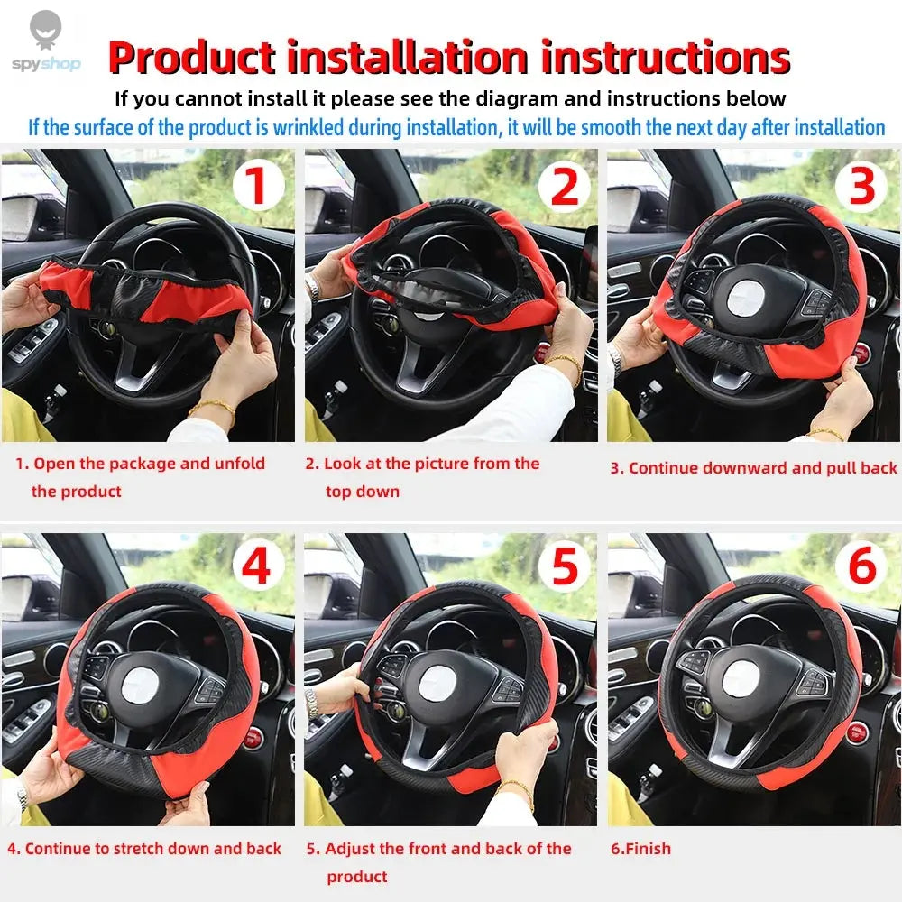 PU Carbon Fiber Leather Car Steering Wheel Cover without Inner Ring Suitable for 14.5-15 Inches of Automotive Supplies Spy-shop.com