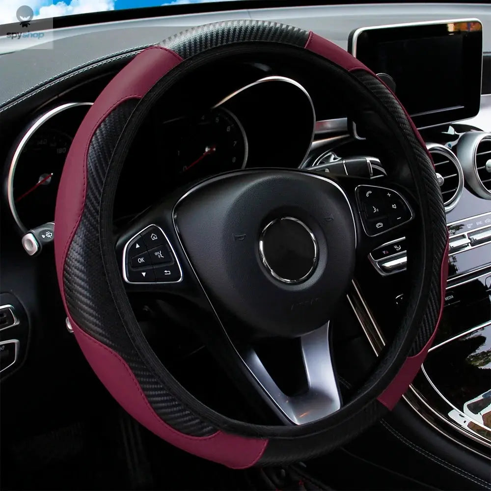 PU Carbon Fiber Leather Car Steering Wheel Cover without Inner Ring Suitable for 14.5-15 Inches of Automotive Supplies Spy-shop.com
