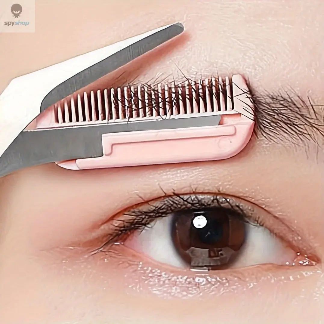 Pink eyebrow trimming scissors with built-in comb - stainless steel, precise grooming tool, creating perfect eyebrows Spy-shop.com
