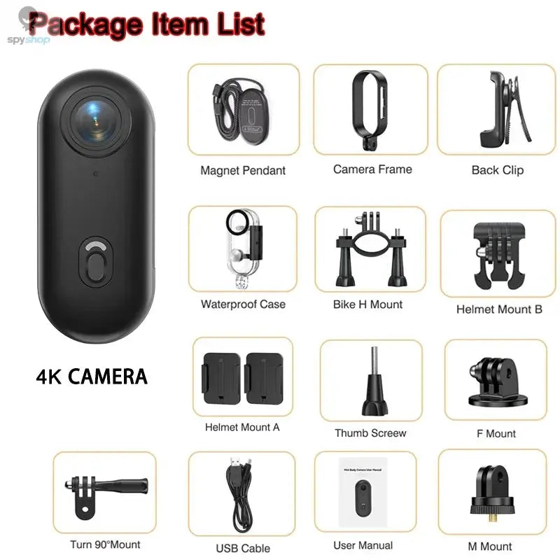 Pocket 4K Mini Camera  Magnetic Wearable Cam with Waterproof Shell WiFi Bike Camera Friendly for Casual Cycling Vlog Home Use Spy-shop.com