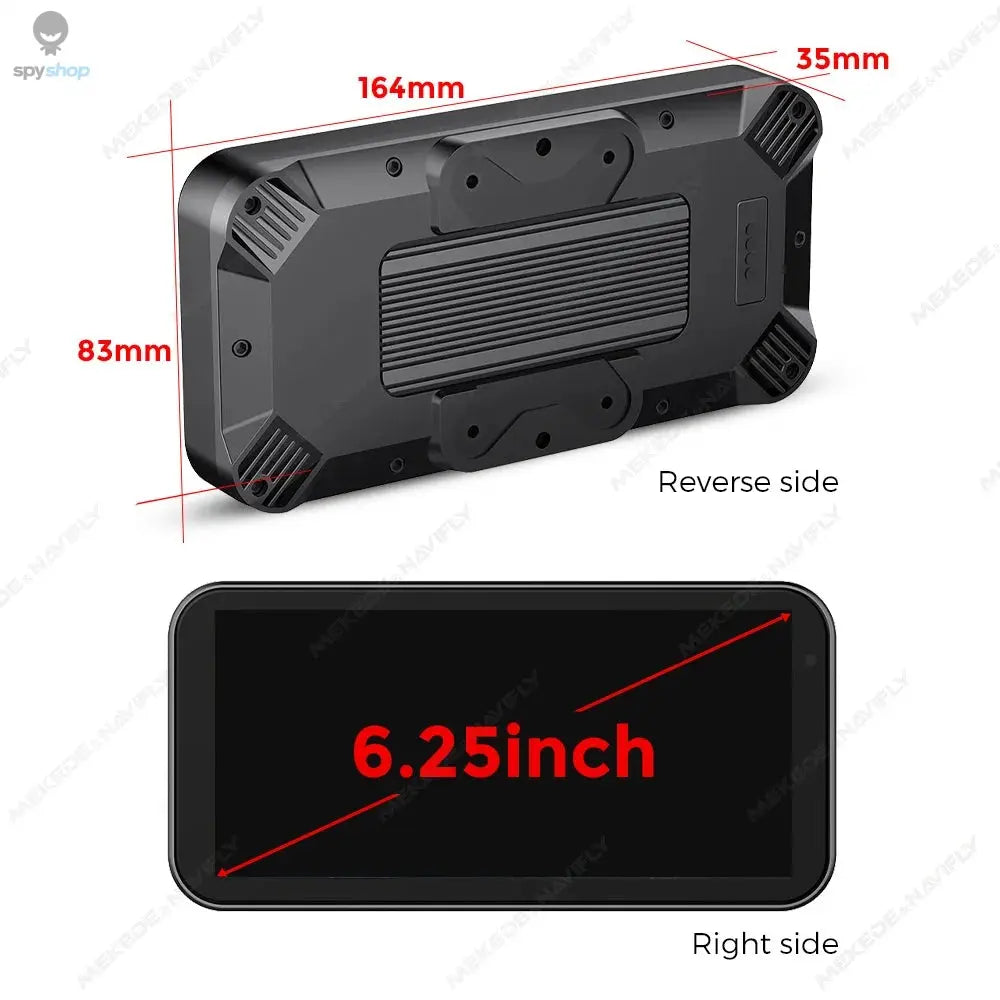 Portable 6.25 inch IP67 Waterproof Motorcycle GPS Navigation Wireless Carplay Android Auto DVR Drive Recorder Moto Monitor WIFI Spy-shop.com