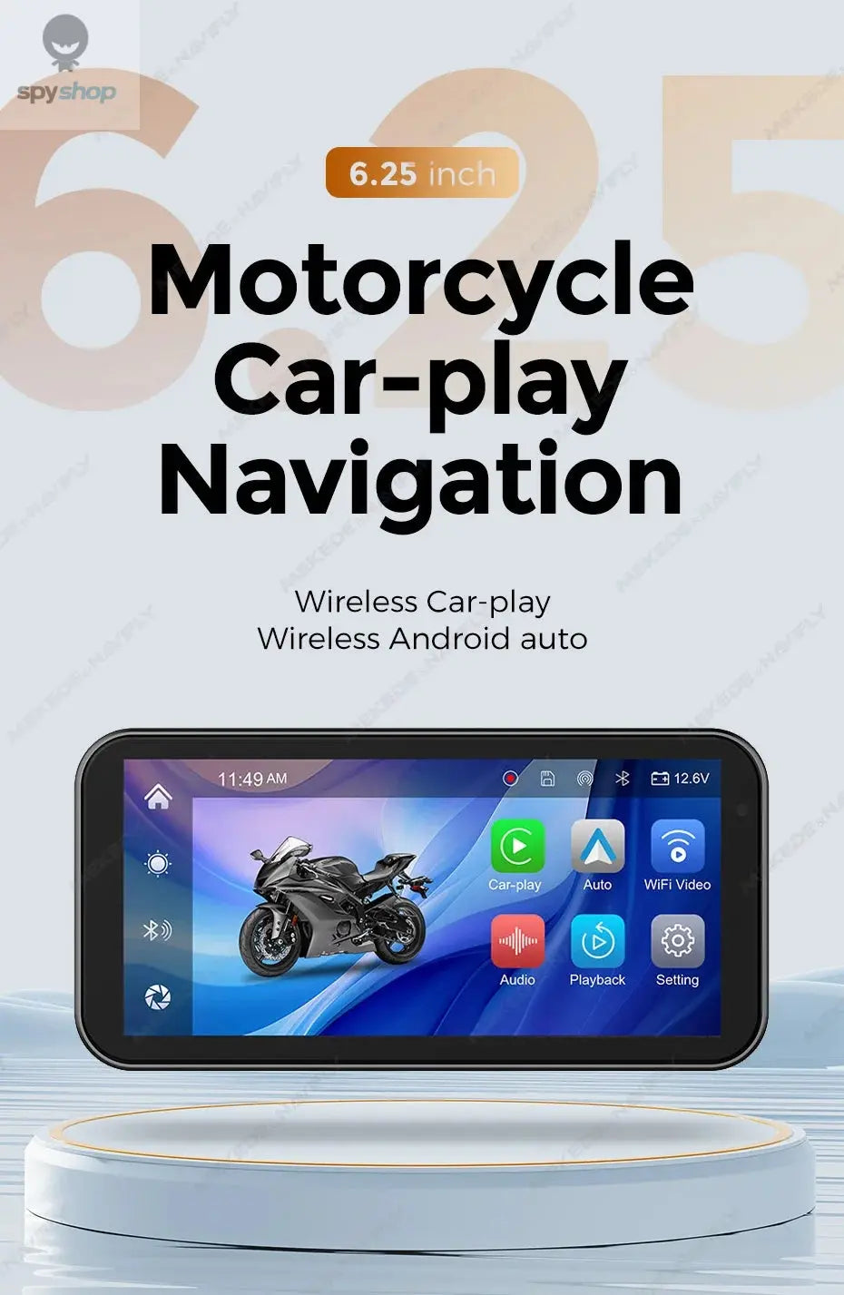 Portable 6.25 inch IP67 Waterproof Motorcycle GPS Navigation Wireless Carplay Android Auto DVR Drive Recorder Moto Monitor WIFI Spy-shop.com