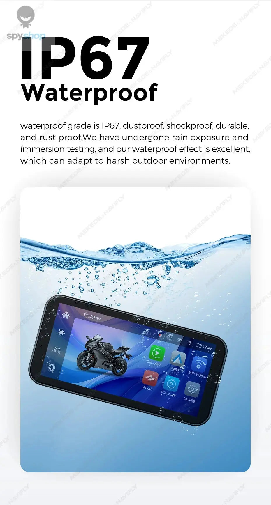 Portable 6.25 inch IP67 Waterproof Motorcycle GPS Navigation Wireless Carplay Android Auto DVR Drive Recorder Moto Monitor WIFI Spy-shop.com