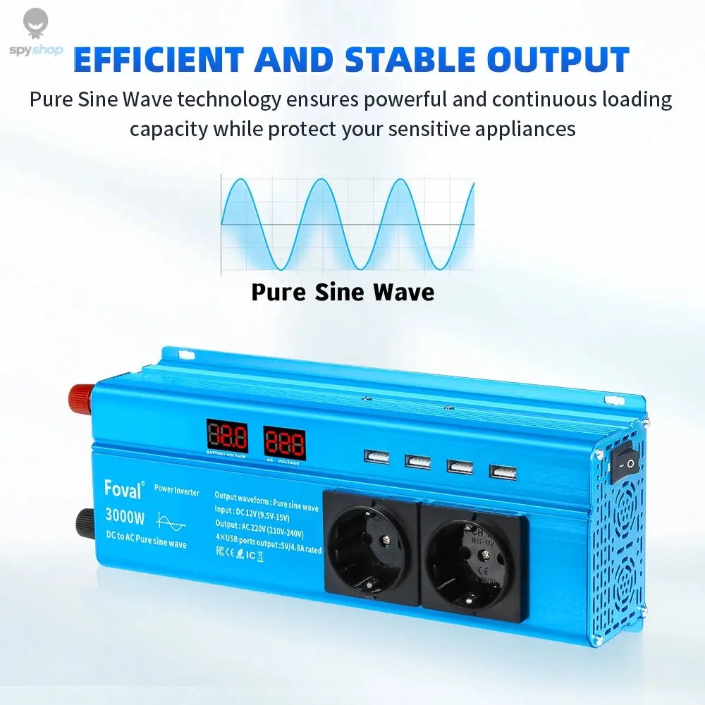 Pure Sine Wave Inverter DC 12V to AC 220V 230V 1500W/2200W/2600W Voltage Transfer Converter Universal EU Socket Auto Accessories 