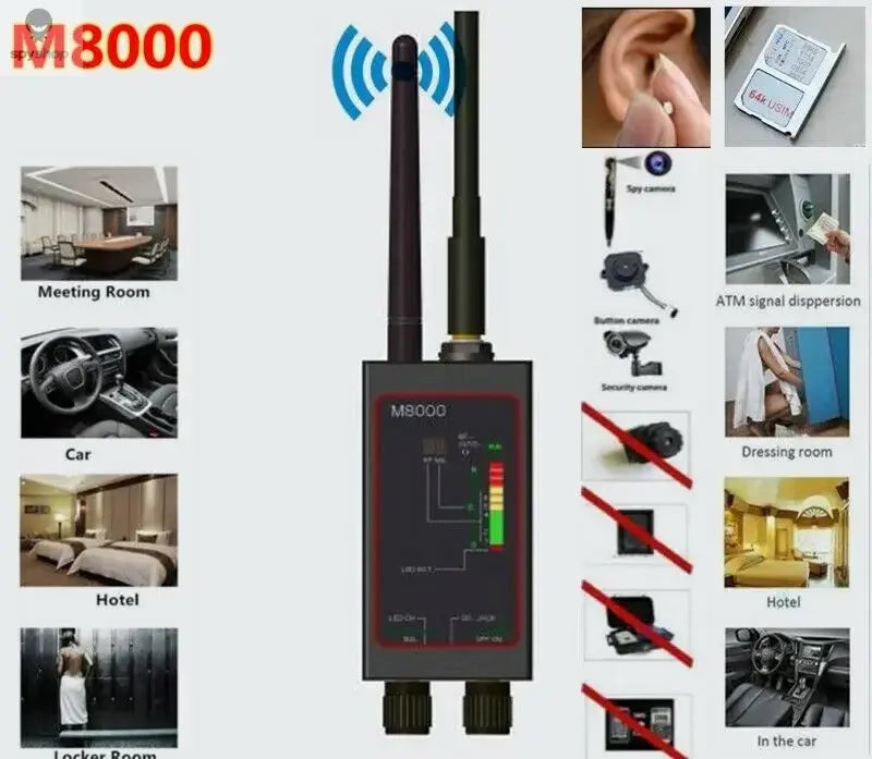 RF Bug Detector M8000 Camera Detector GPS Tracker Finder Spy Gadgets Scanner Anti Spy Lens CDMA GSM Listening Device Detectors Spy-shop.com