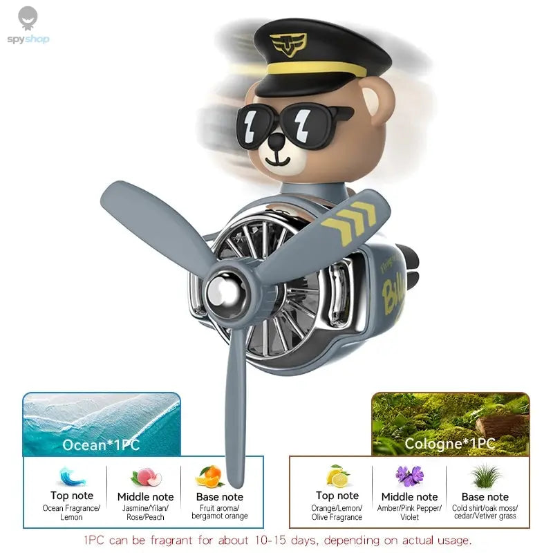 Rotating airplane pilot bear car air fresheners accessories interior decorations fan vent clips perfume fragrance diffuser aroma 