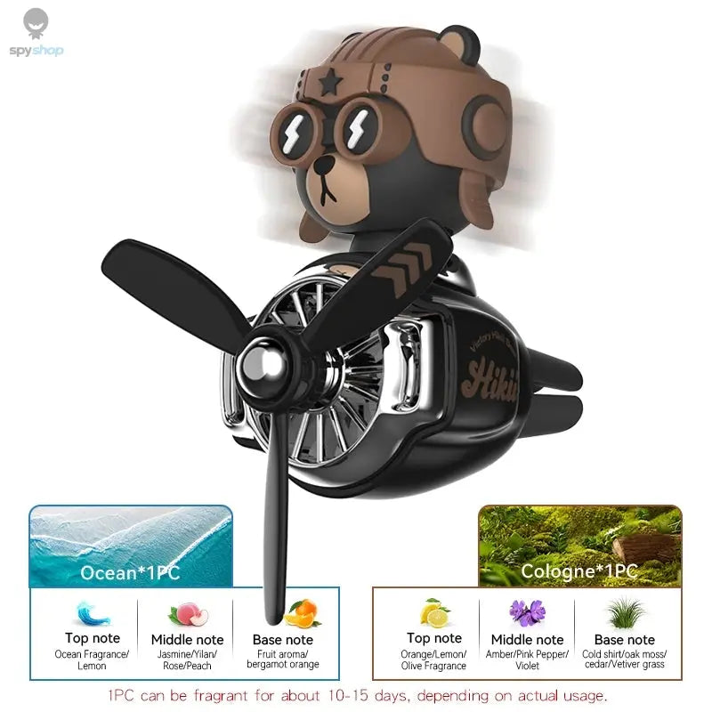 Rotating airplane pilot bear car air fresheners accessories interior decorations fan vent clips perfume fragrance diffuser aroma 