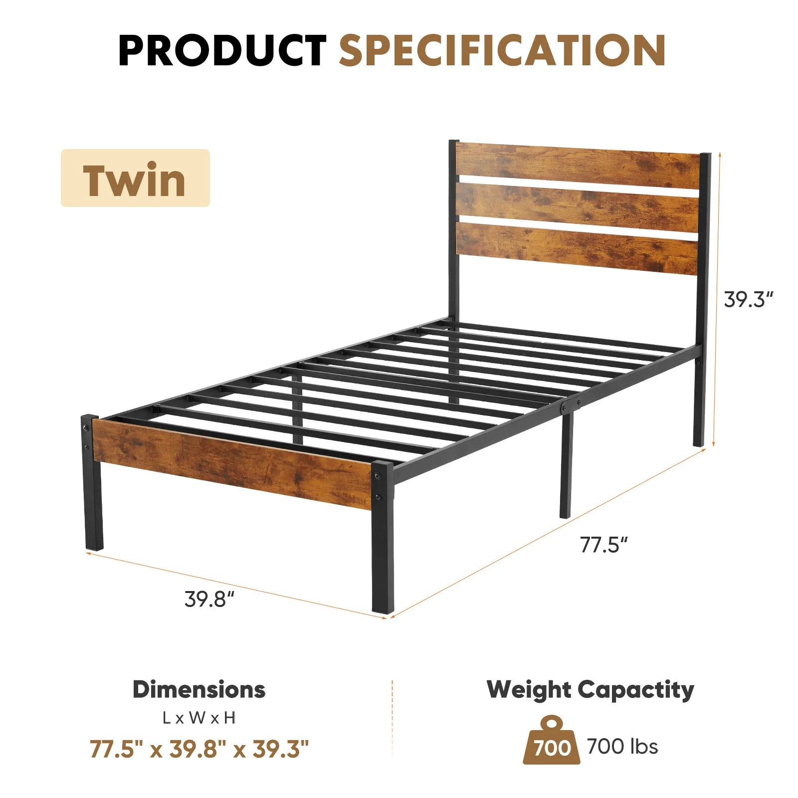 Queen Size Metal Platform Bed Frame with Storage Space & Headboard