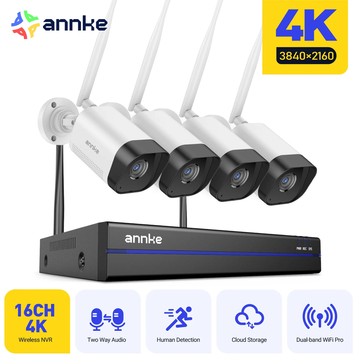 8MP 8 Channel Wireless NVR Security System with 4 Cameras