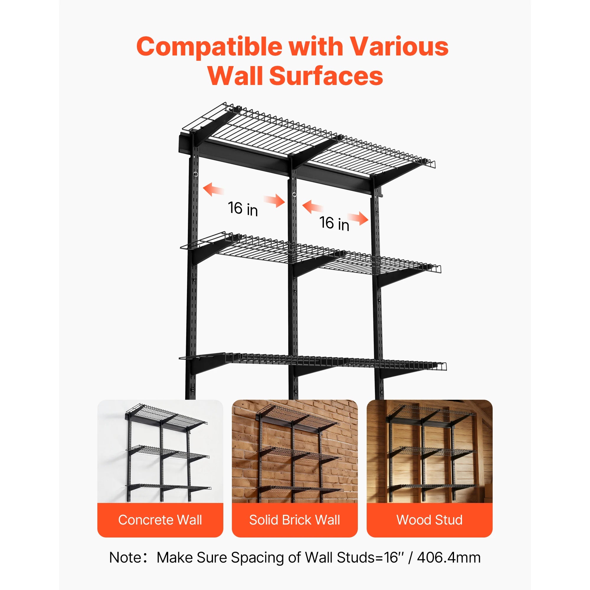 3-Tier Wall Mounted Garage Shelving Unit 450 lbs Steel Storage