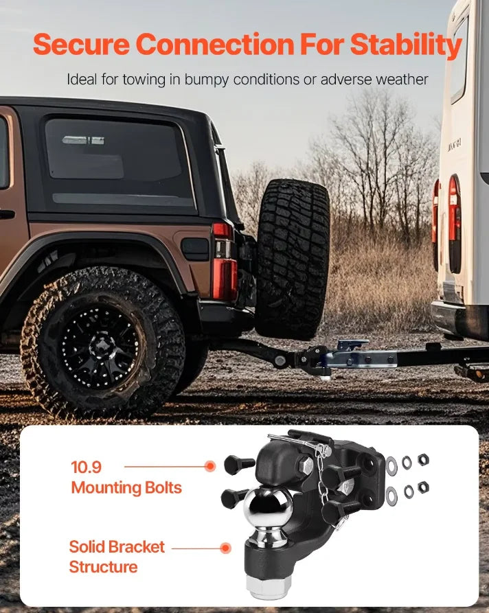 9070KG Heavy Duty Trailer Hitch Assembly with 2-5/16 Inch Trailer Ball, Fits 6.35-7.62cm Lunette Ring, Black Powder Coated Trailer Coupler Hitch with Complete Mounting Hardware