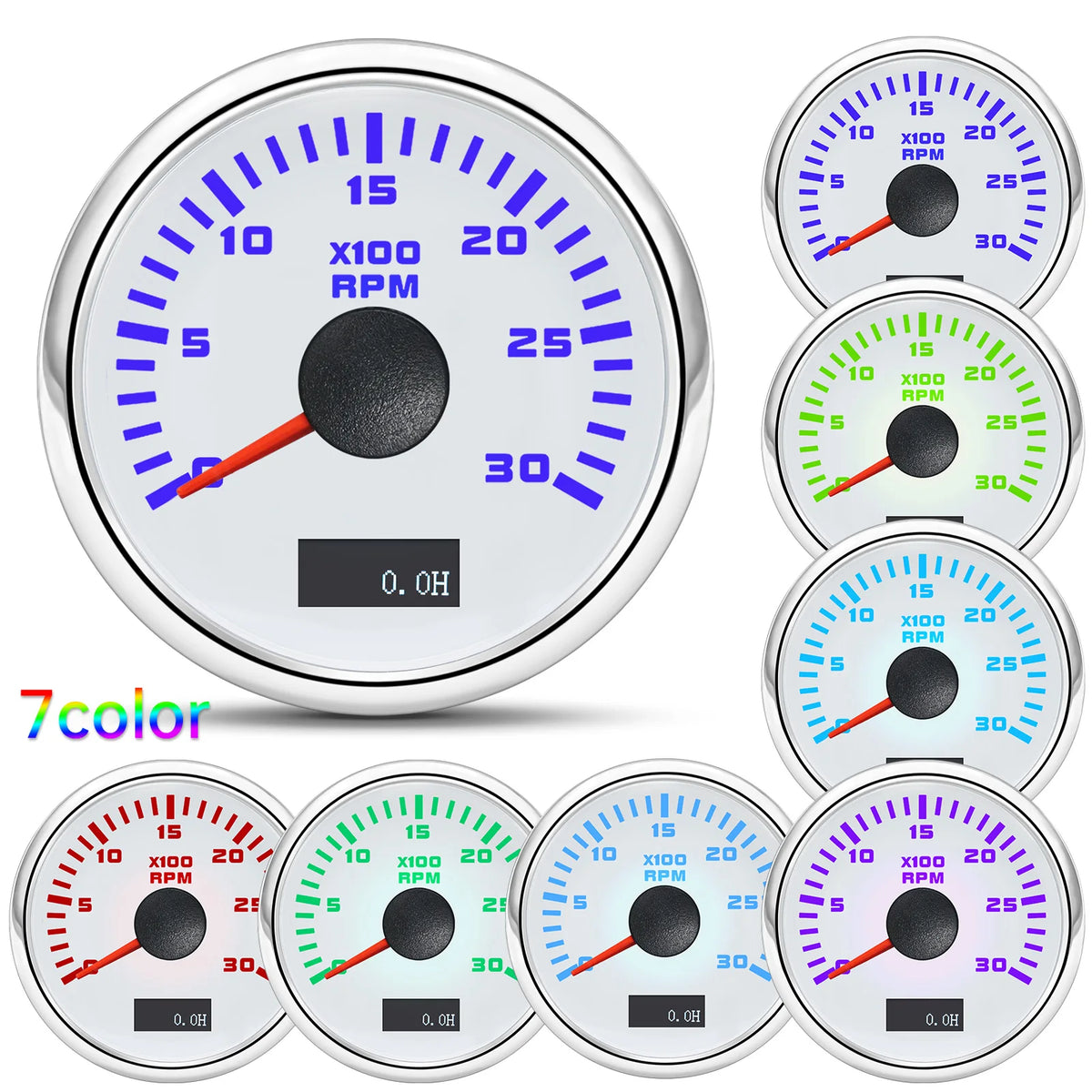52 mm Tachometer Gauge with 7-Colour Backlight for Car and Boat