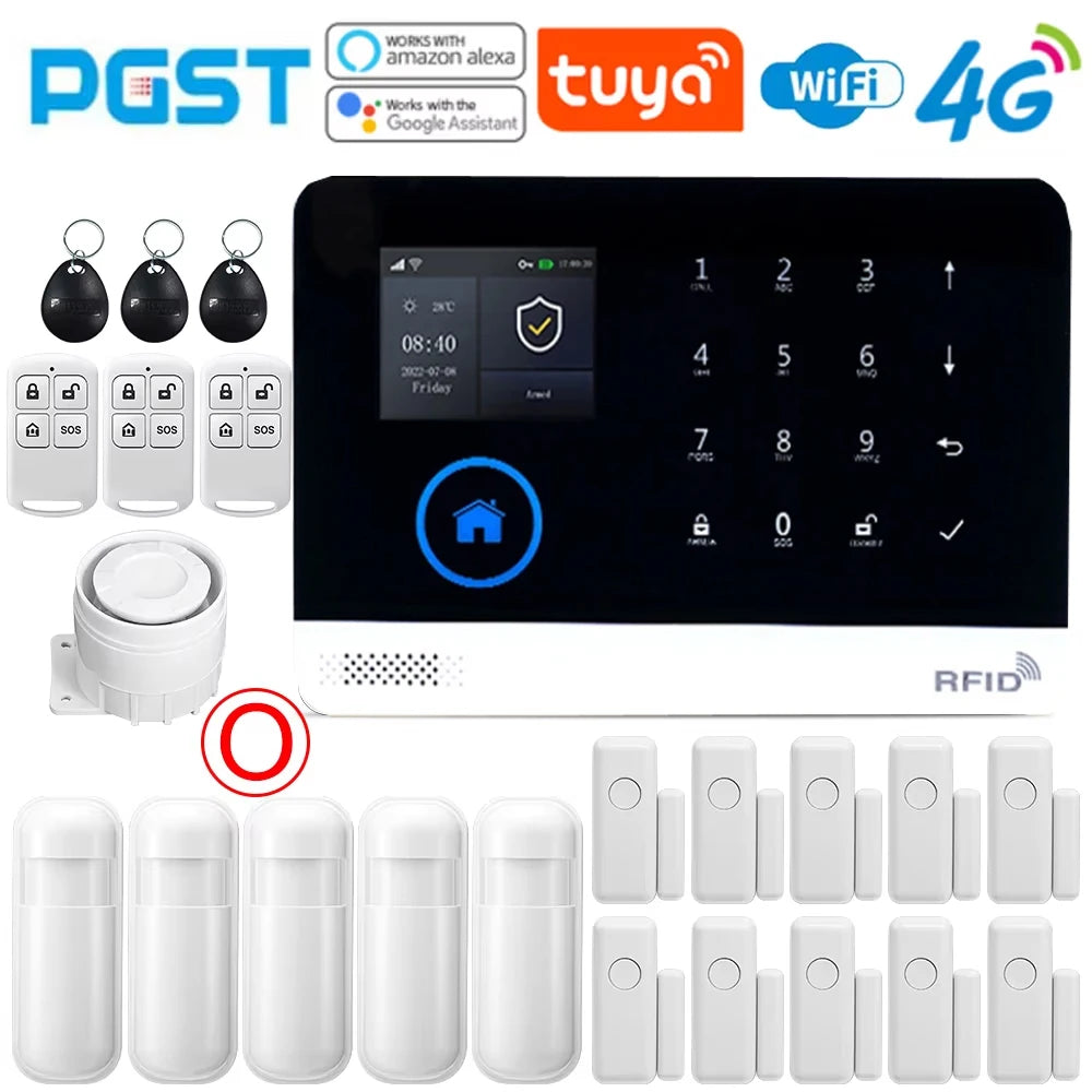 Tuya Wireless home alarm，4G smart home alarm system,WIFI,GSM,Home Security Alarm System Touch Keyboard RFID APP Wireless At hom 