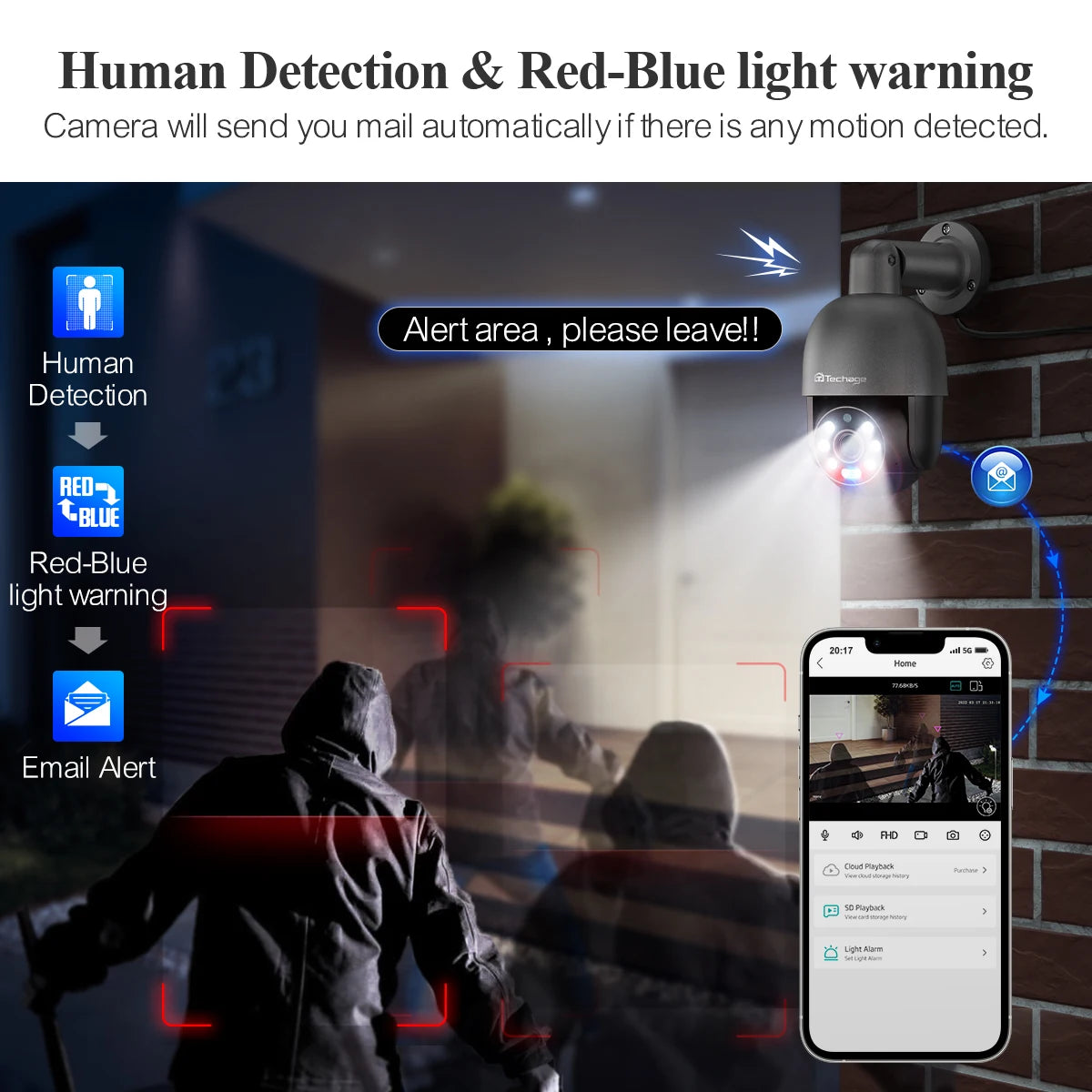 Caméra de surveillance PTZ PoE IP 8M avec détection humaine