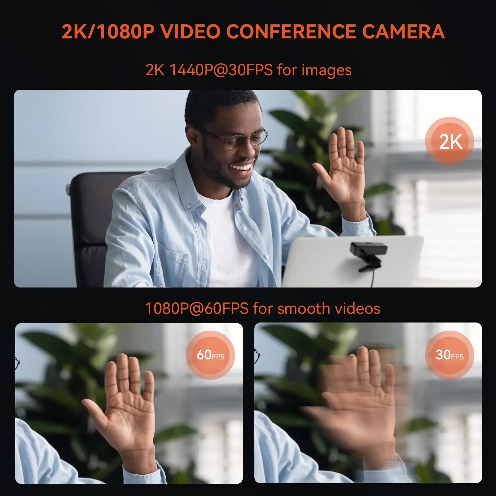 Nuroum 2K QHD Webcam 1440P/60FPS with Noise-Canceling Mics