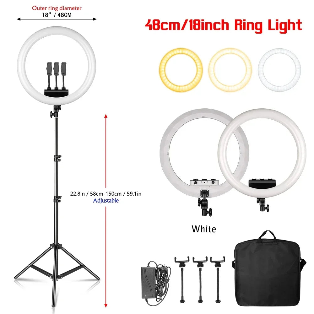 SH 18 Inch Thin Ring Light LED Selfie Video Lamp With Tripod Stand Phone Clip For YouTube Live Light Photography Studio 