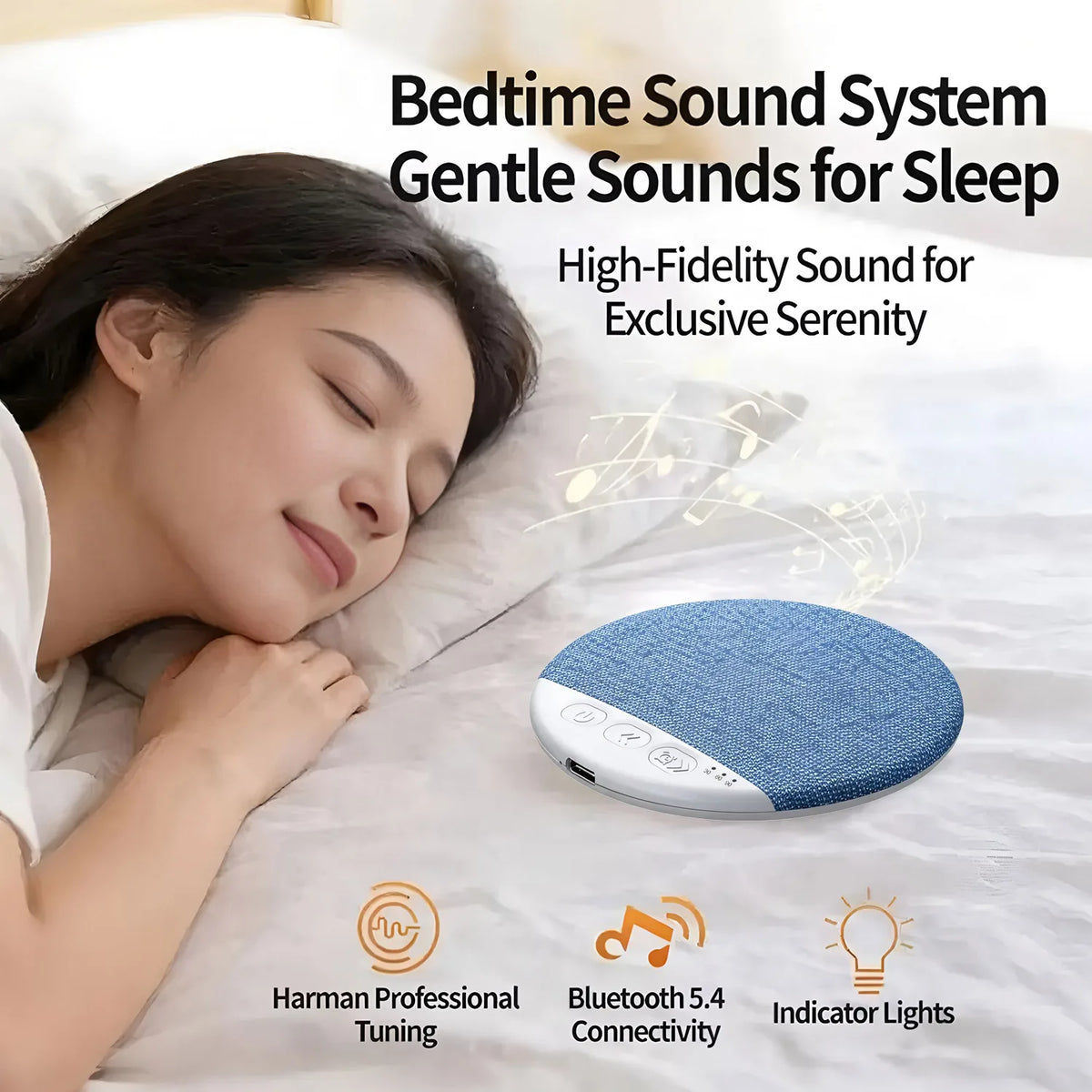 Bluetooth 5.4 Under Pillow Sleep Speaker With White Noise Aid 360° Surround Sound Private Audio No Disturb Partner