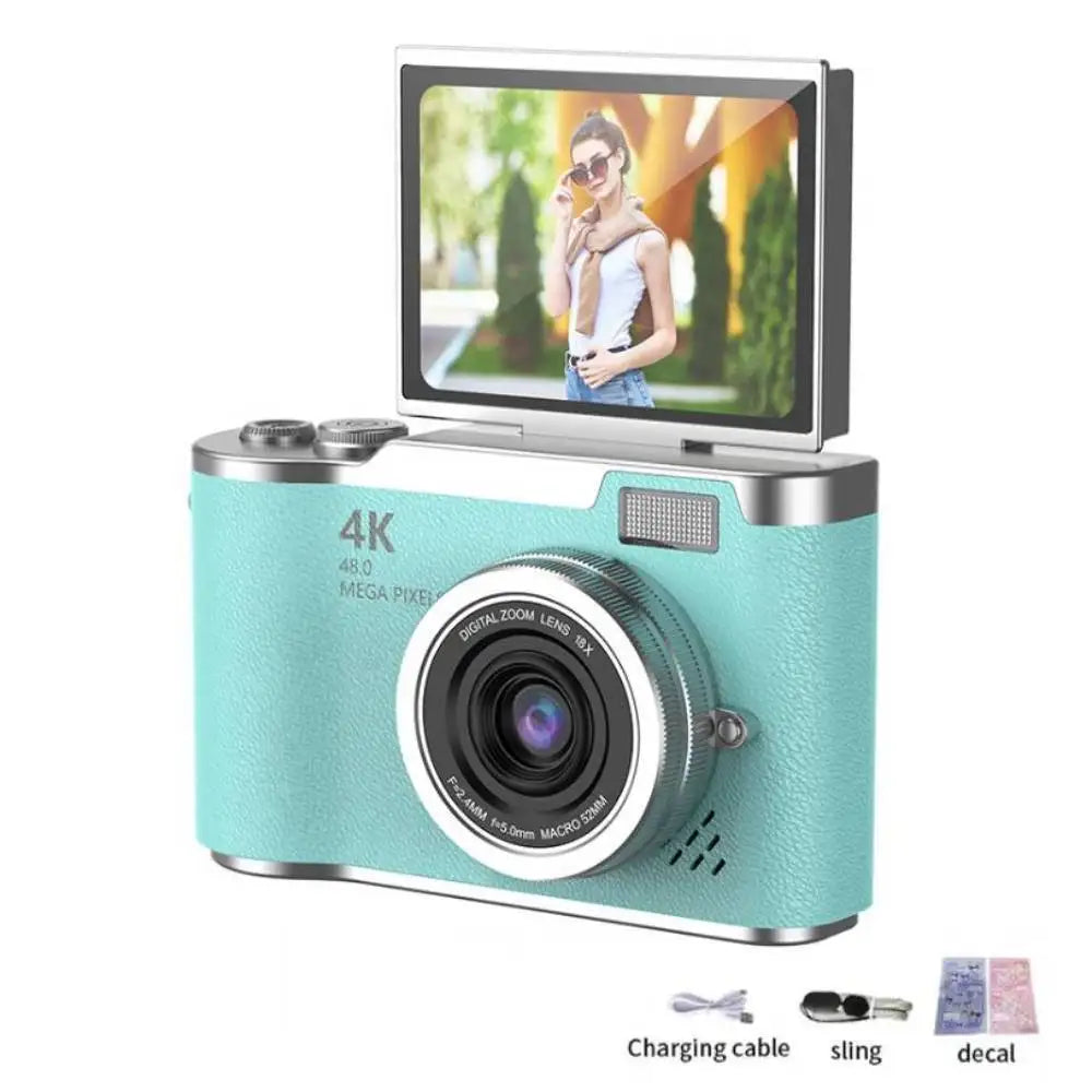 4K Digital Camera with 48MP, 8X Zoom, 180° Flip Screen, 32GB Card