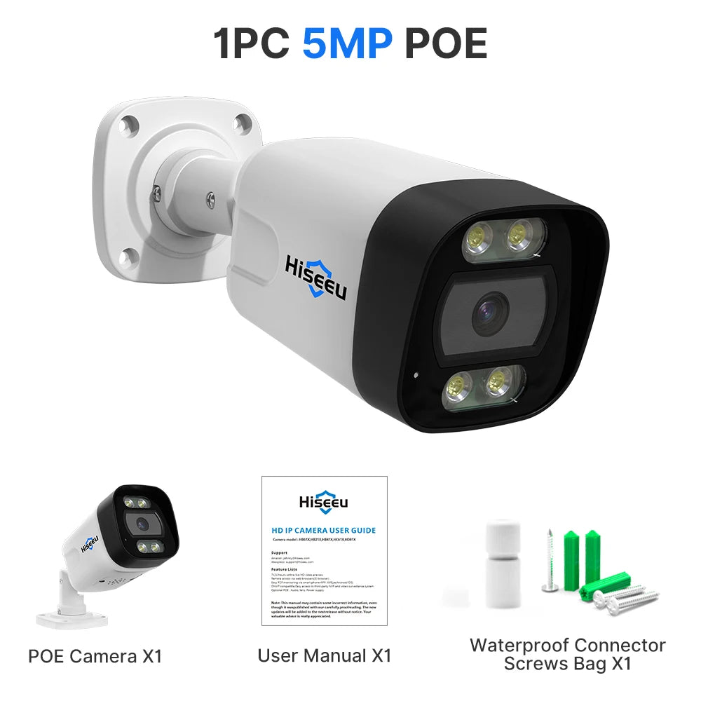 POE 5MP 8MP 4K IP Camera with Color Night Vision and Face Detection