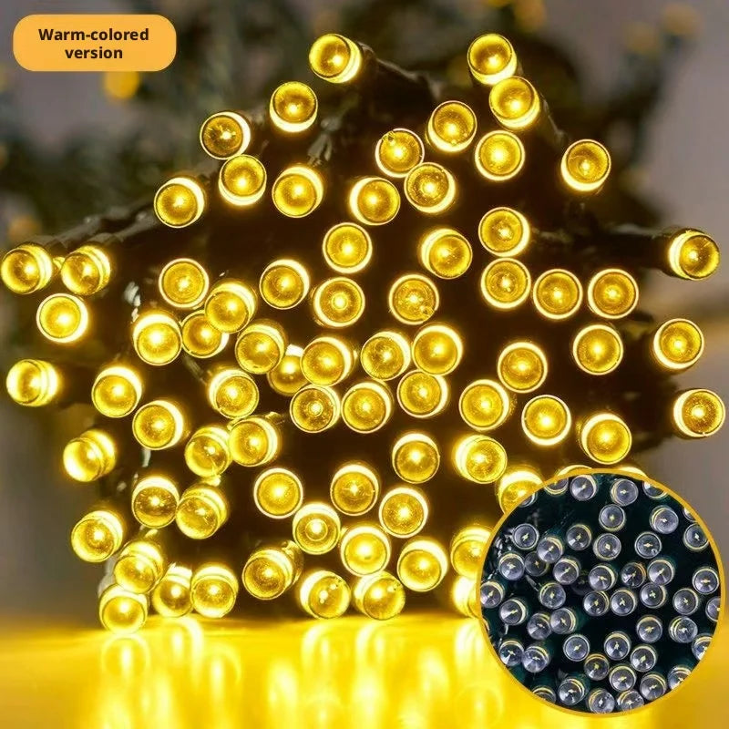 LED-sollyslenke med 300 LED-lys, 8 moduser, vanntett, solcelledrevet dekorasjonslyslenke med stjernelys til utendørs bruk, jul og julehøytiden