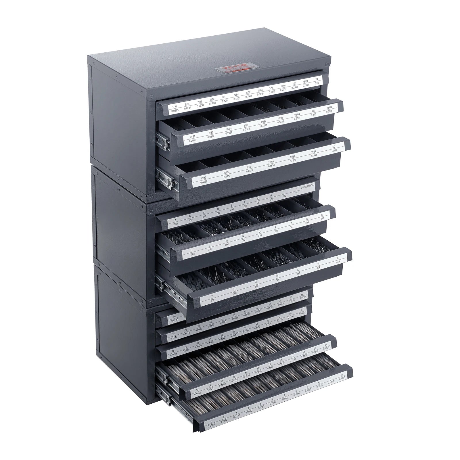 Drill Bit Dispenser Cabinet Set with Labeled Drawers 116 Slots