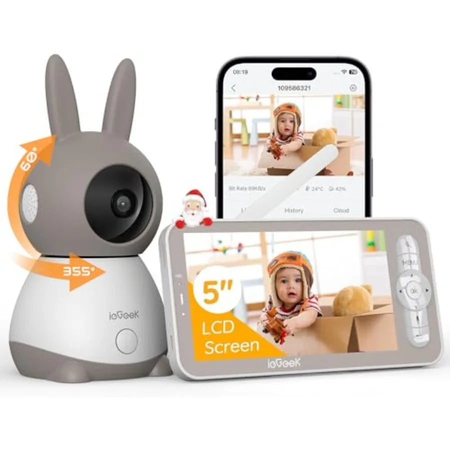 Baby Monitor with 2K HD Video, Pan-Tilt-Zoom, 5" LCD Screen