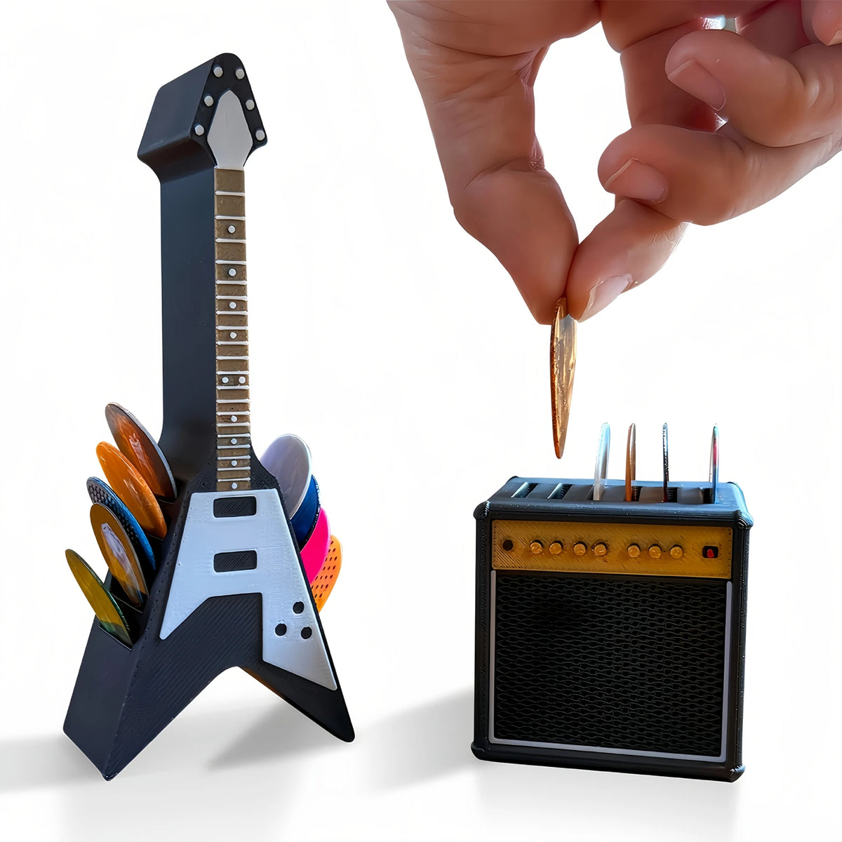 Guitar-Shaped Pick Holder and Amplifier-Shaped Drawer Set