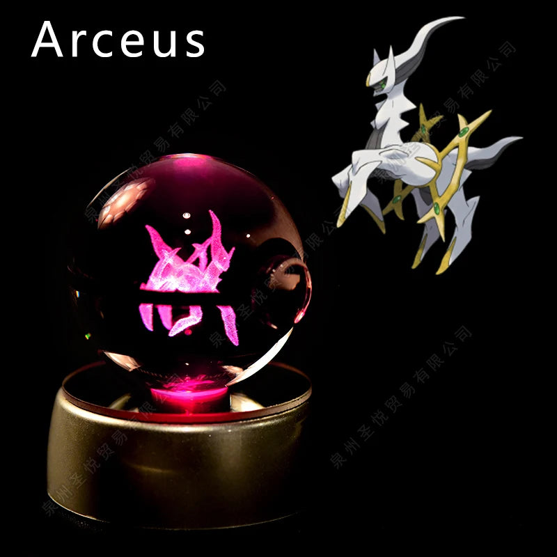 Pokemon Crystal Ball 3D Pikachu Gengar Mewtwo Night Light Lamp Pokeball 3D Glass Pokemon Crystal Ball Statue Kids Birthday Gift 