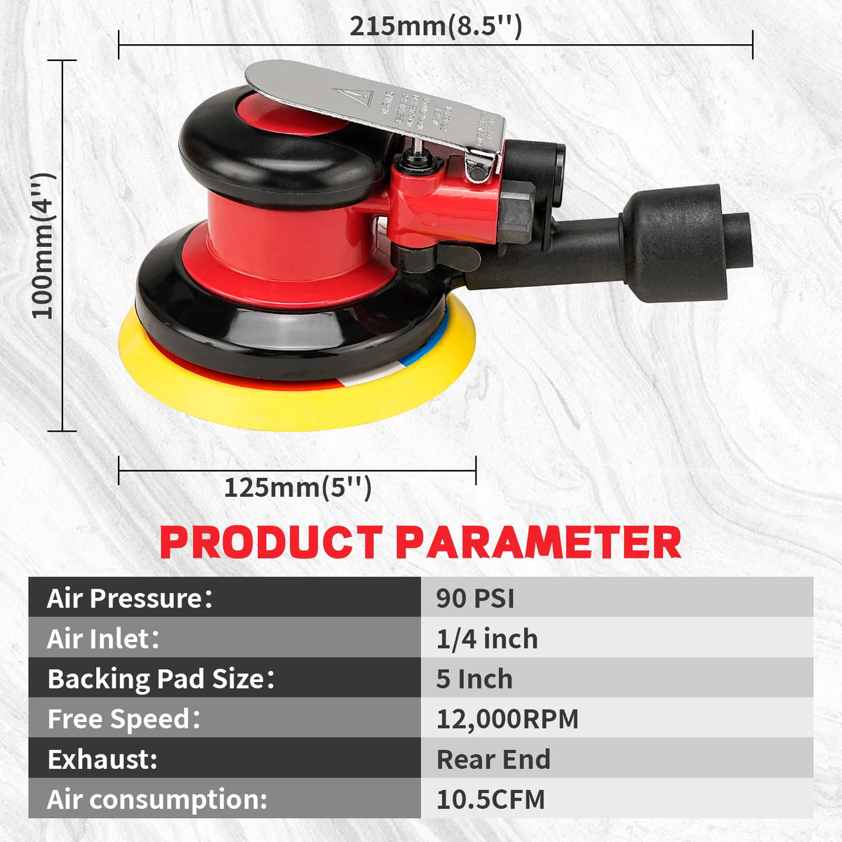 NuoDunco lijadora excéntrica neumática de 5-6 pulgadas, pulidora de aire, 125 mm/150 mm, máquina de desbaste de vacío excéntrico, herramientas neumáticas