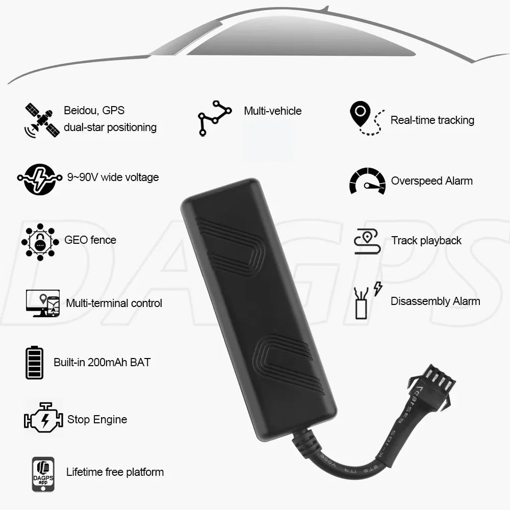 DAGPS Mini GPS Tracker TK205 Device ST-901 Car Motorcycle GSM Locator Remote Control With Real Time Listening System APP - Spy-shop.com