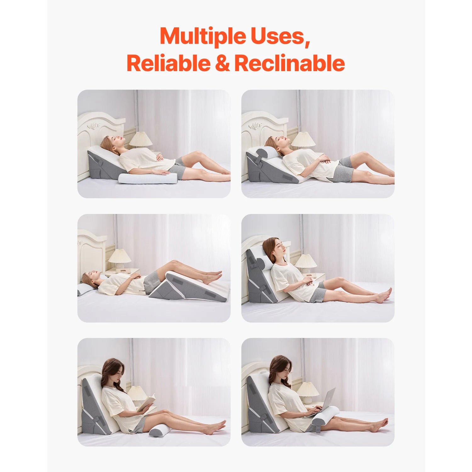 Adjustable 3-Piece Bed Wedge Pillow Set for Sleep & Recovery