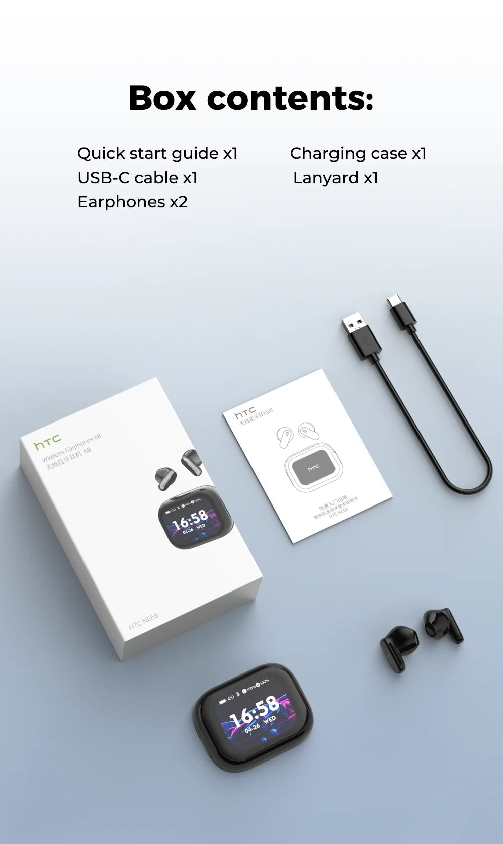 Smart AI Translator HTC NE68 Wireless Bluetooth Earphones With Mic Clear Sound Earbuds Low latency Translation 40Hrs Playback