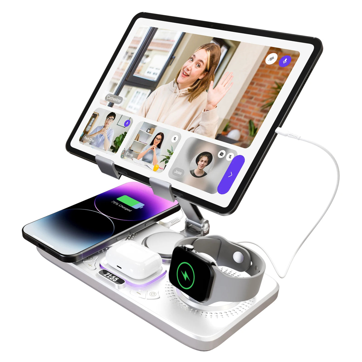 7-in-1 Wireless Charger Stand Pad, 15W Fast Charging