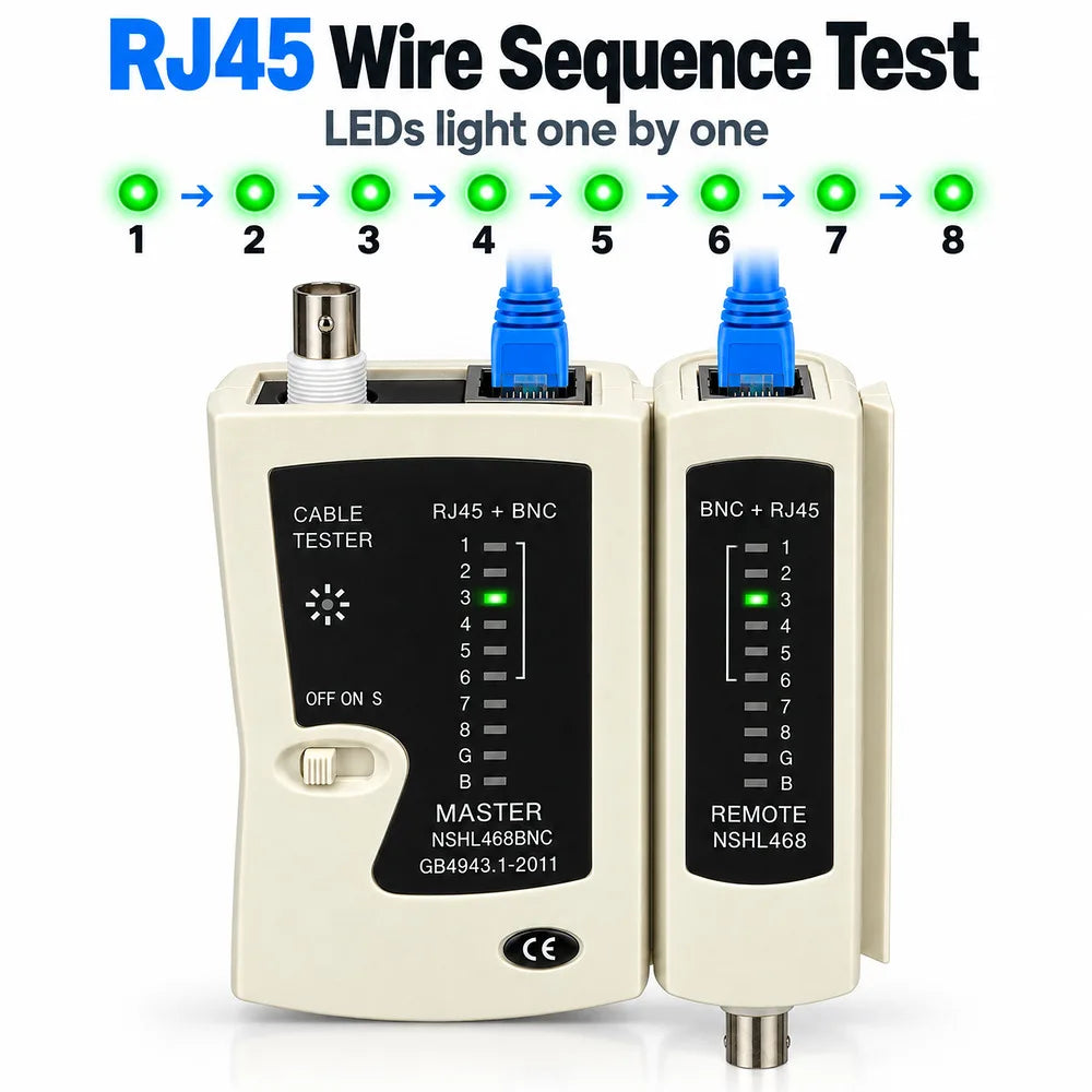 RJ45 and BNC Cable Continuity Tester