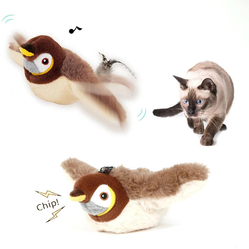 Simulated Bird Cat Toy Touch Sensitive Plush Toy Rechargeable Chirping Flapping Bird Cat Toy Touch Squeak Bird Plush Toy 
