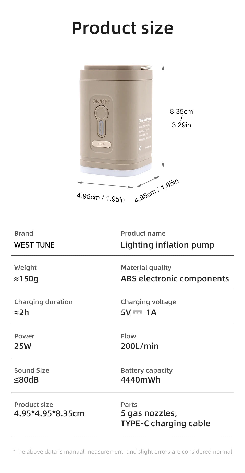 Mini pompe à air rechargeable avec lumière