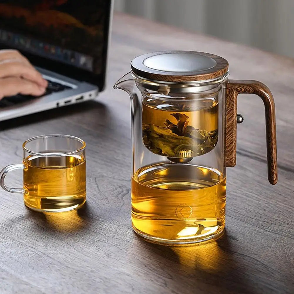 Water Separation Inner Container Teapot One Click Magnetic Switch Tea Separation Filtration Glass Tea Pot Wood Handle Tea 