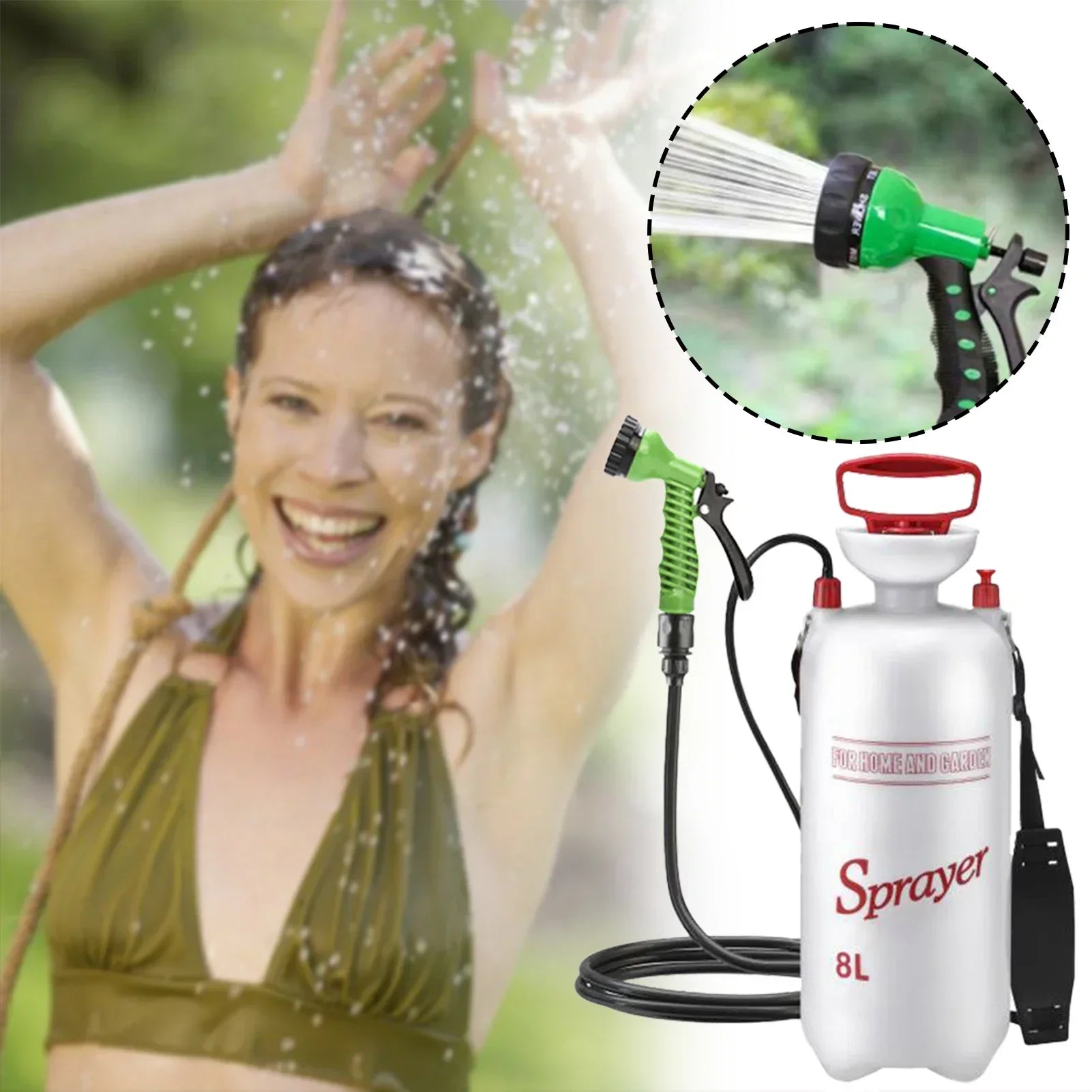 Portable Outdoor Shower with 3m Hose, 4L & 8L