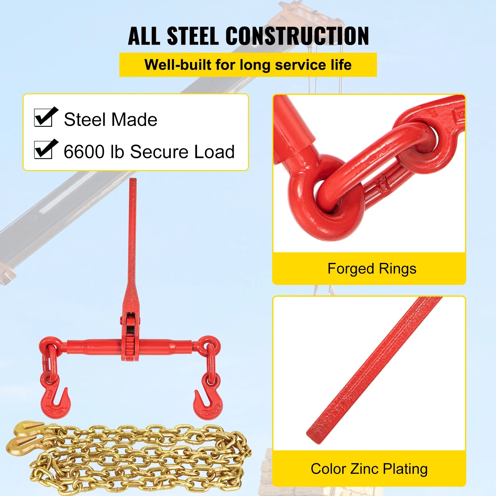 4PCS Chain Load Binder Kit 5/16" 6600 lb Tie Down with Hooks
