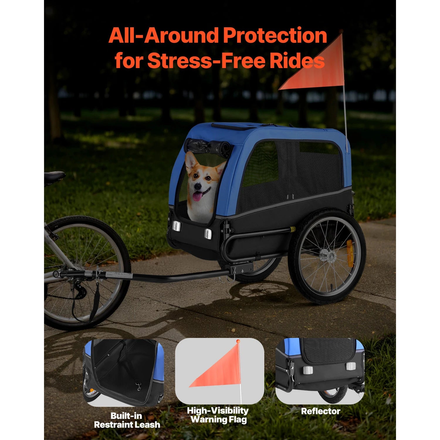 SucceBuy 66/88 lbs Dog Bike Trailer Easy Folding Frame Pet Cart Bicycle Carrier with Coupler & Reflector for Small & Medium Dogs