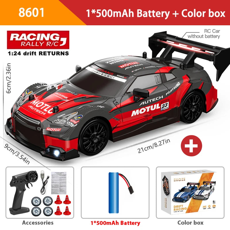 1:24 High Speed RC Drift Vehicle Cars Mustang 4WD Remote Control Racing Car Gift Competition Race Car Boys Toy Replaceable Tire 