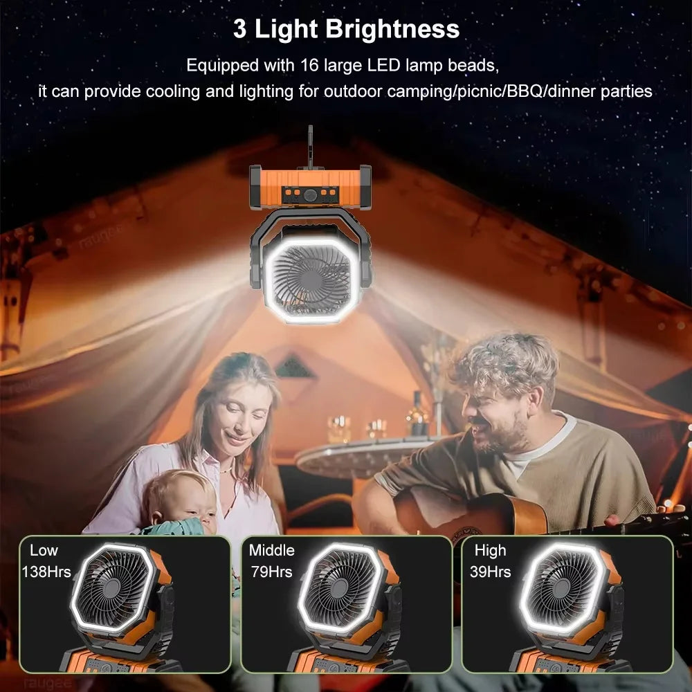 20000mAh Portable Camping Fan with LED Light