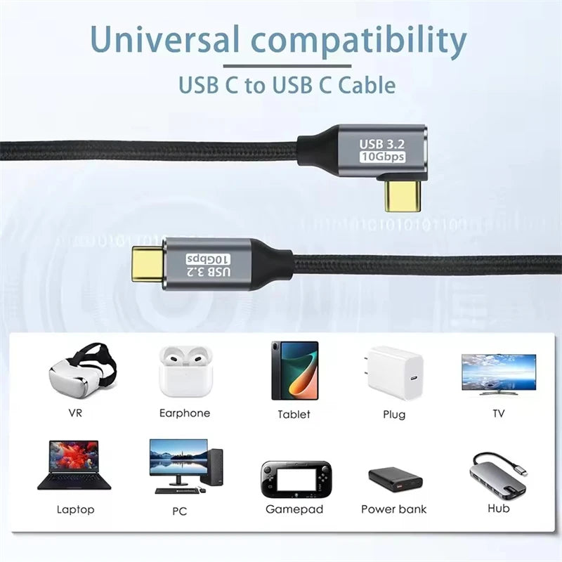 USB-C-forlængerkabel med vinklet stik, 100W og 10Gbps