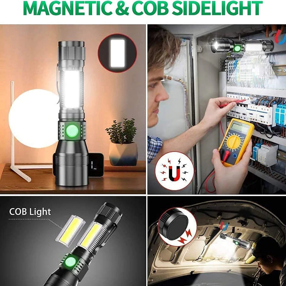 Rechargeable LED and UV Flashlight with COB Light