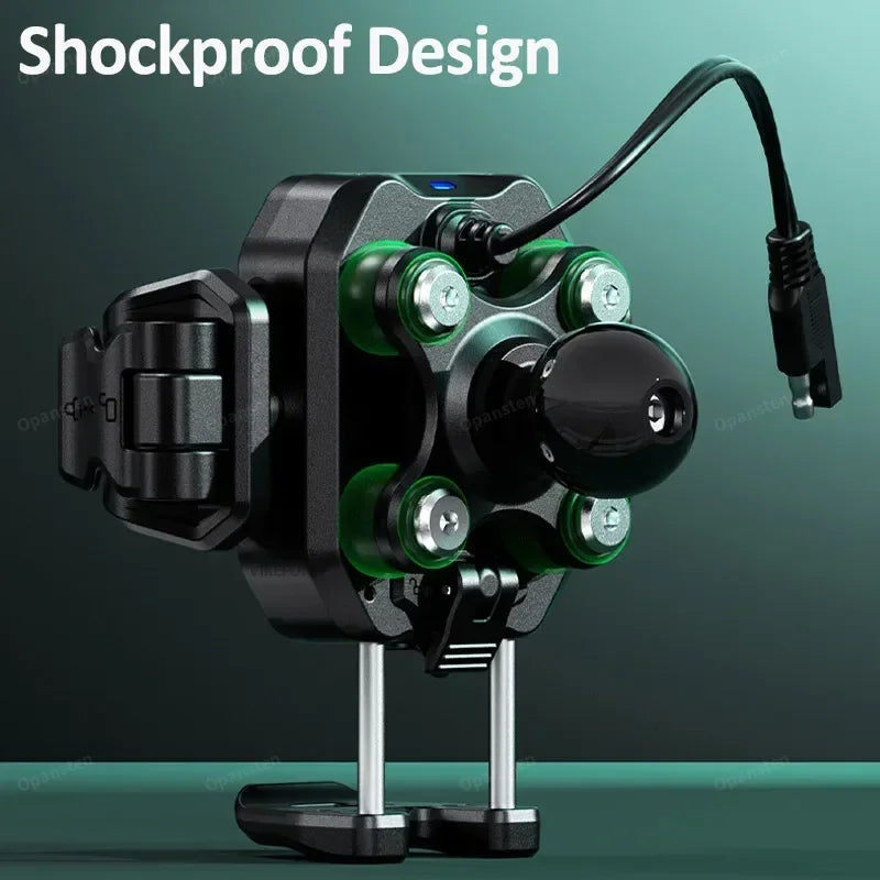 Shockproof Motorcycle Phone Holder 15W Wireless Charger & 36W USB C Fast Charging Motorbike Bicycle Bike Scooter Phone Stand 