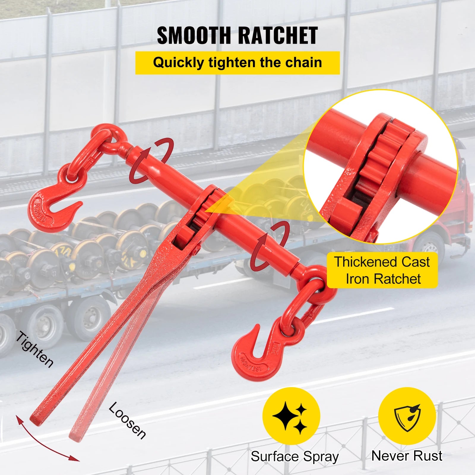 4PCS Chain Load Binder Kit 5/16" 6600 lb Tie Down with Hooks