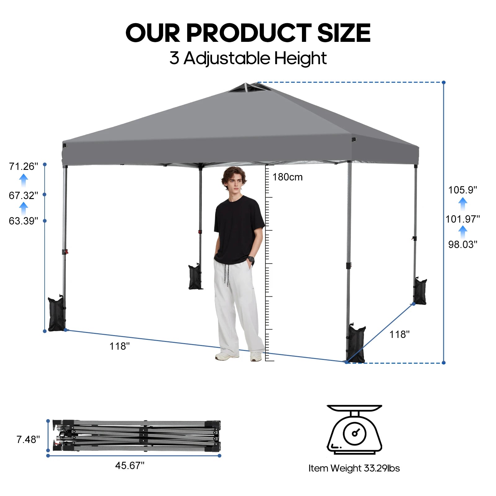 10x10ft Pop Up Canopy Tent with One-Push Setup & Carry Bag