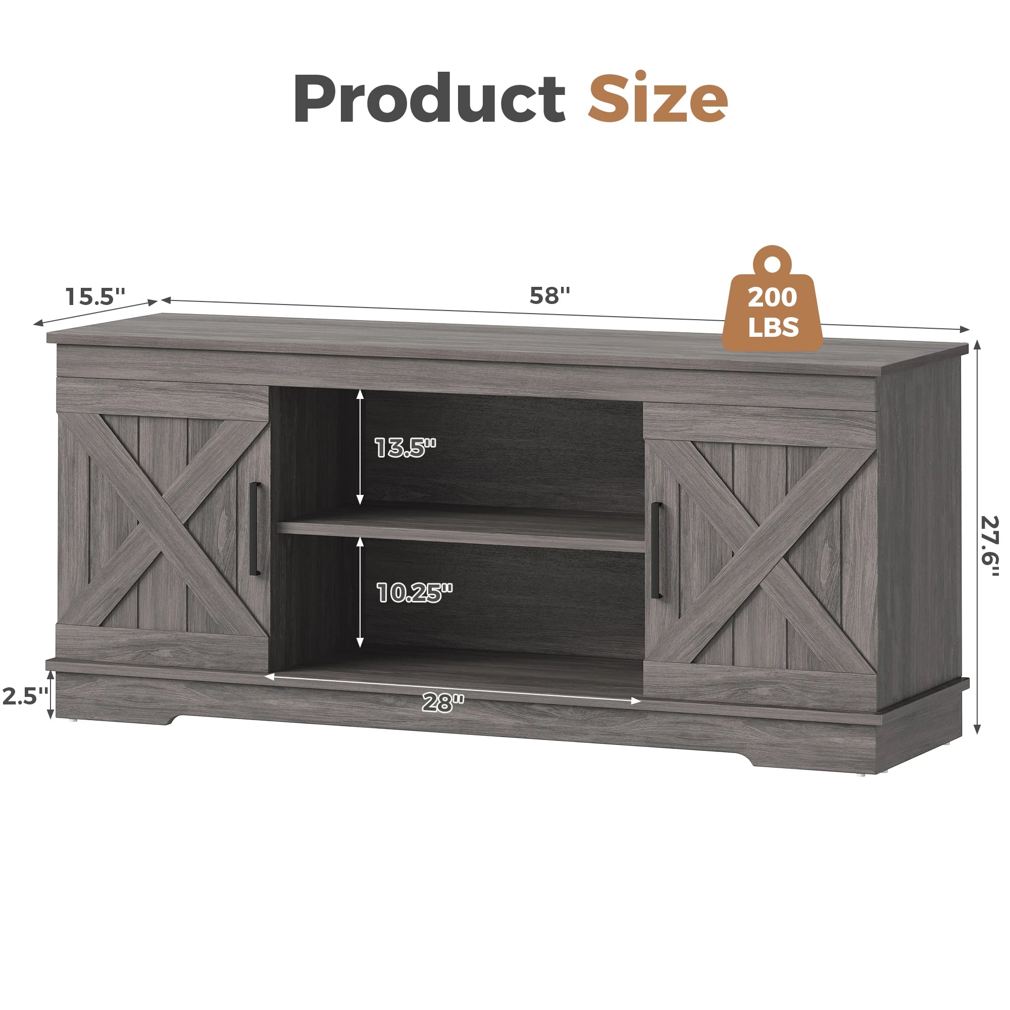 58-Inch Wooden TV Stand with Storage & Power for Up to 65” TVs